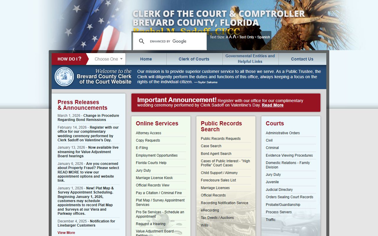 Brevard County genealogy clerk of court homepage
