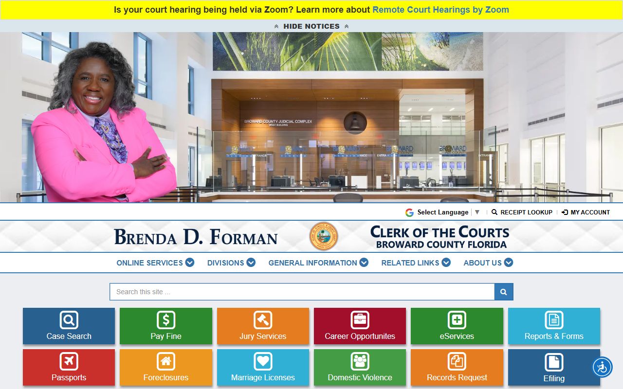 Broward County genealogy clerk of court homepage