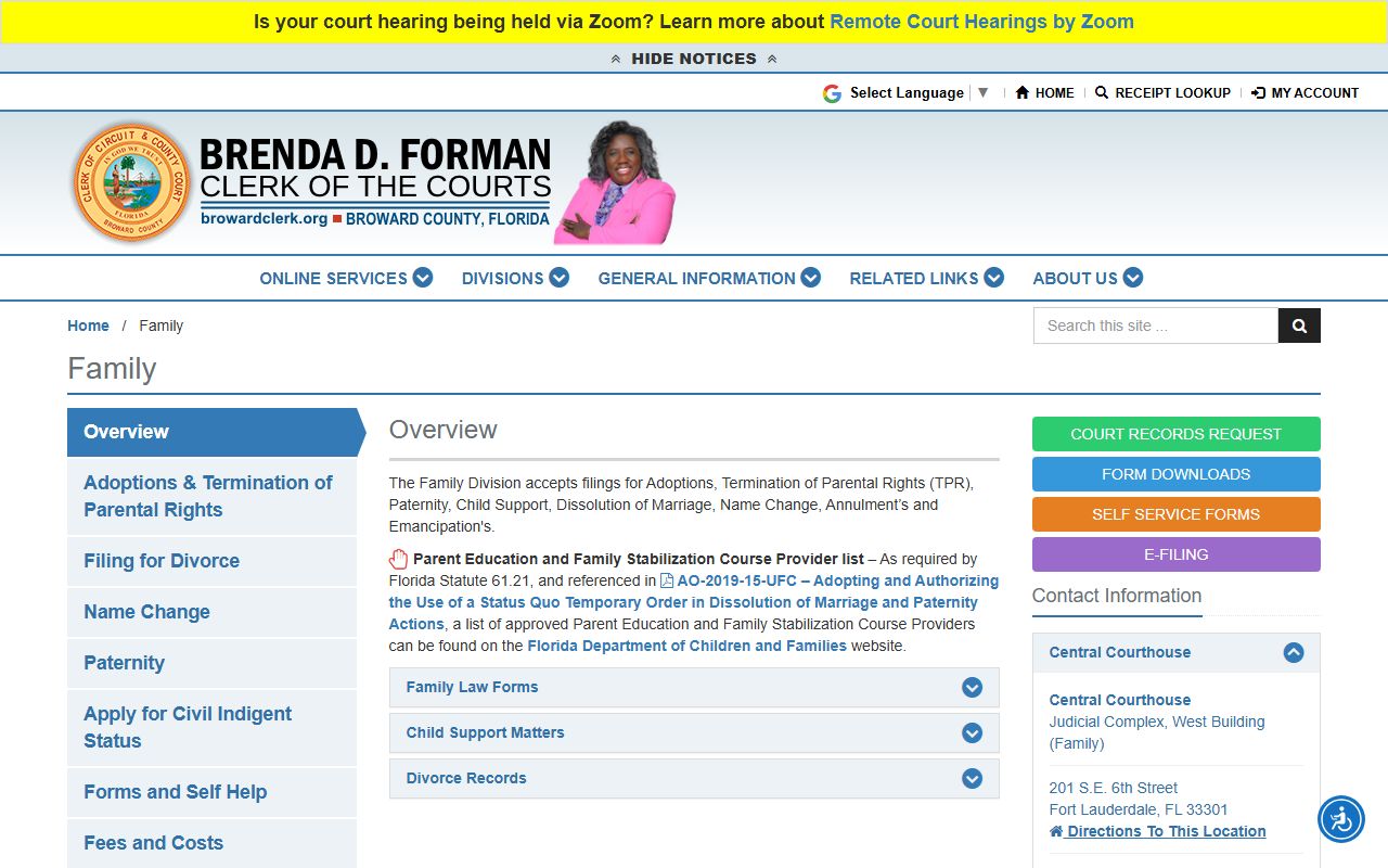 Broward County genealogy family division records