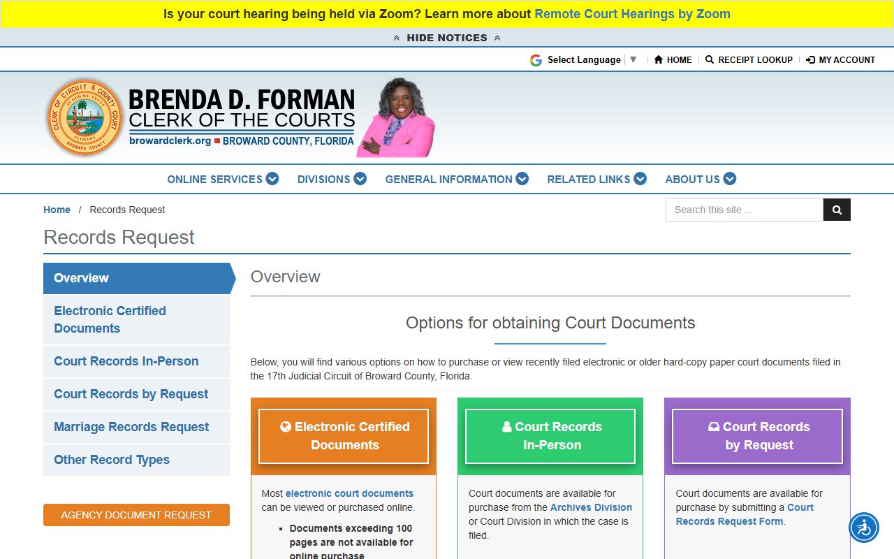 Broward County genealogy records request