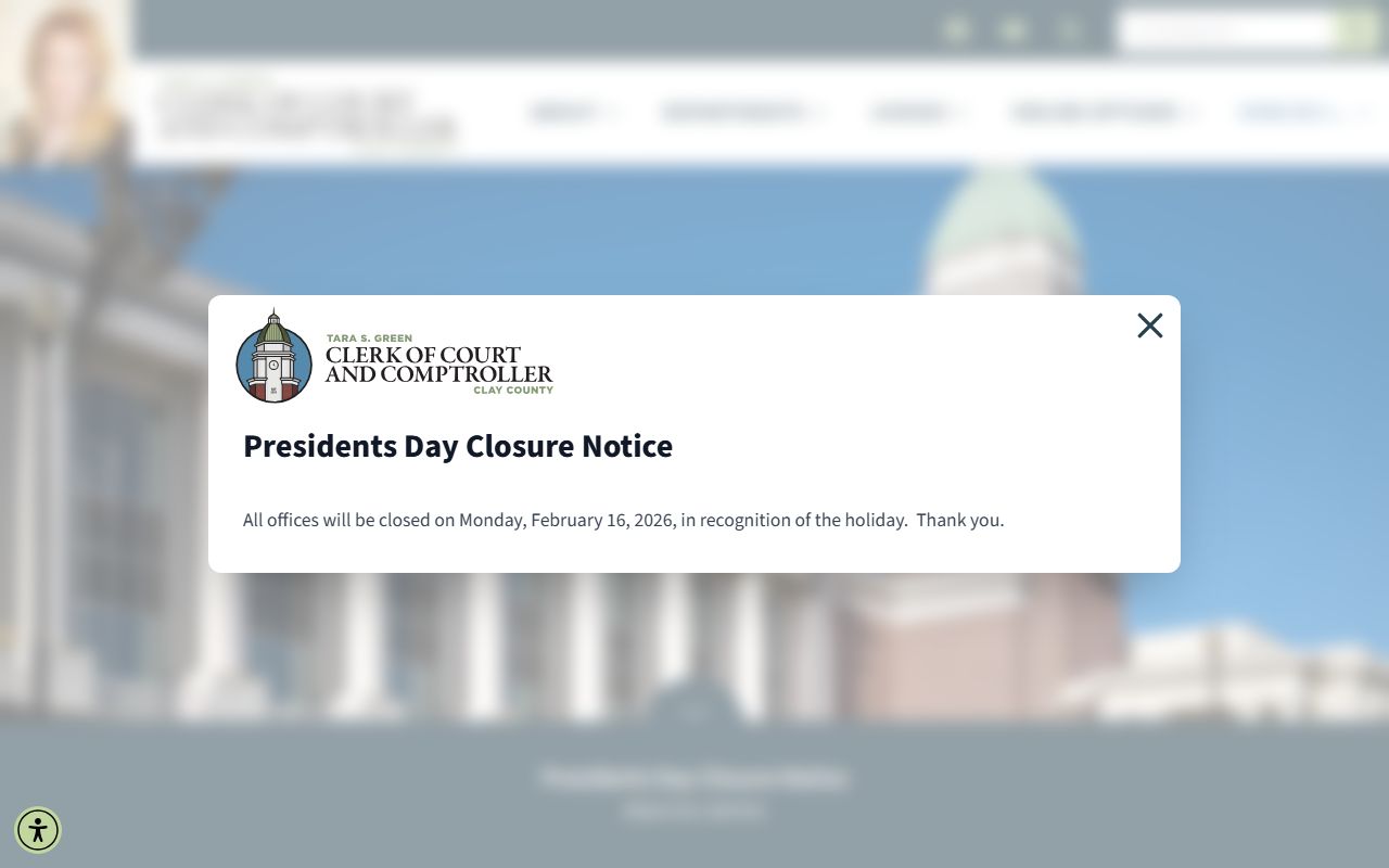 Clay County genealogy clerk of court homepage