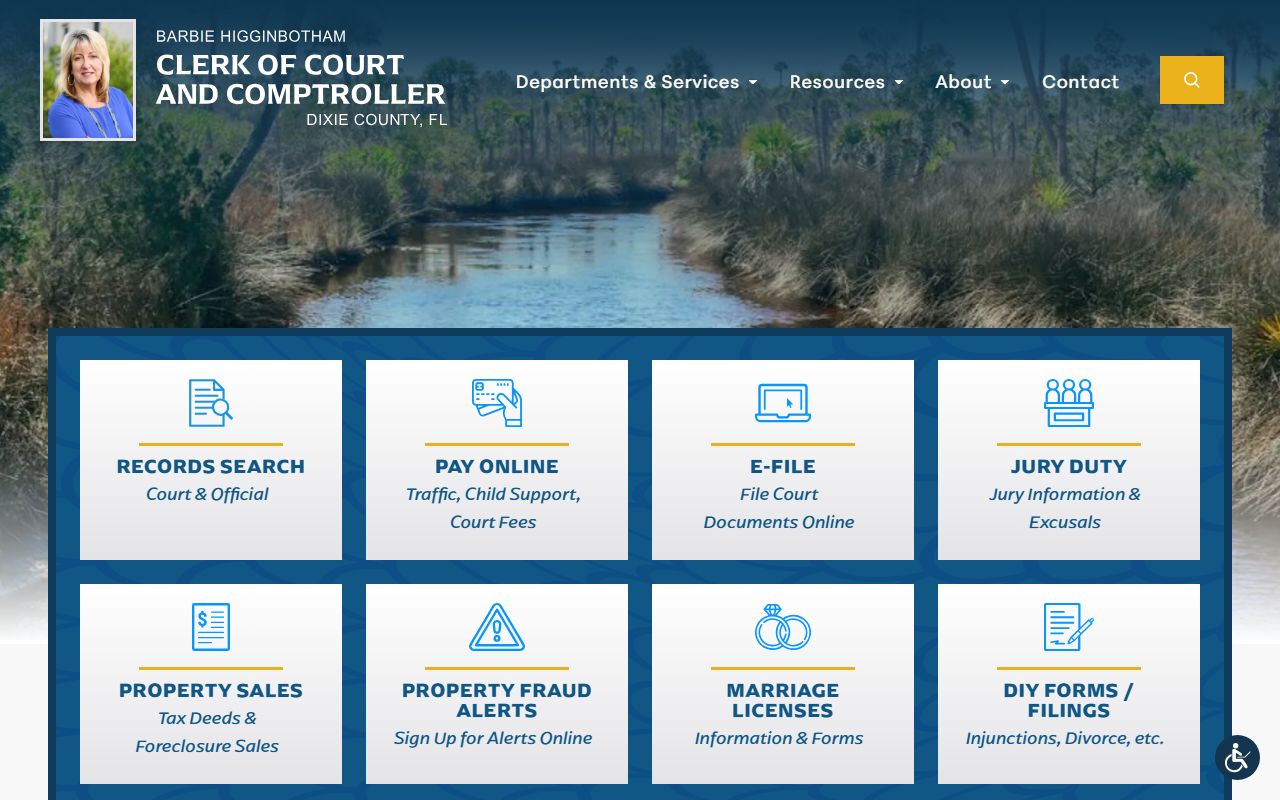 Dixie County genealogy clerk of court homepage