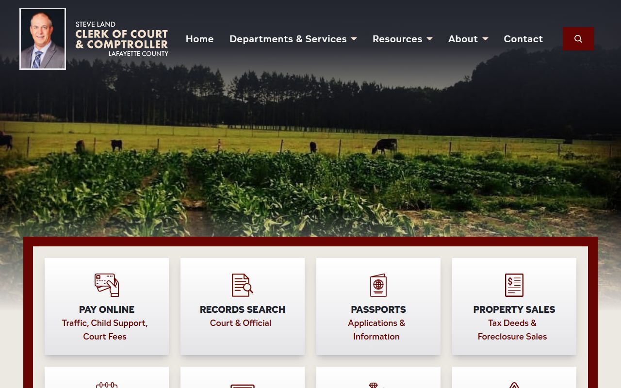 Lafayette County Clerk of Court homepage for genealogy