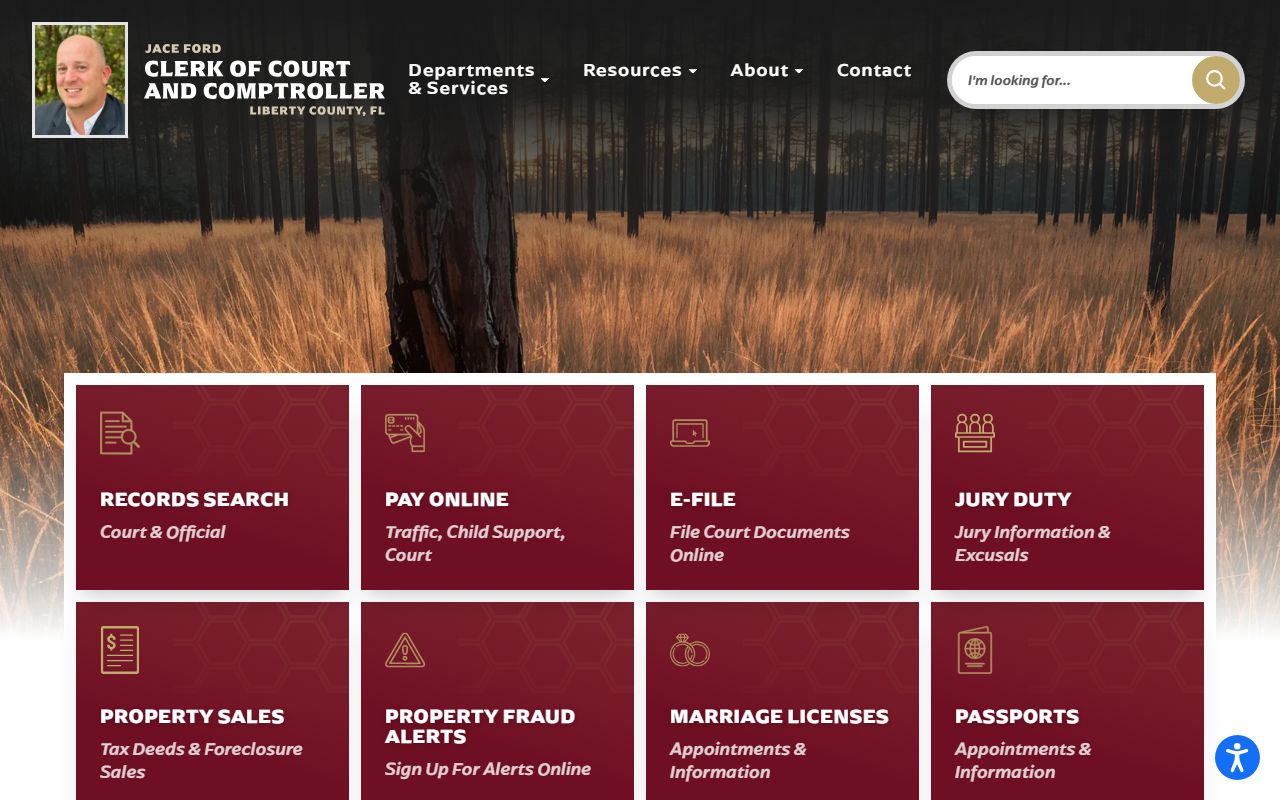 Liberty County Clerk of Court homepage for genealogy