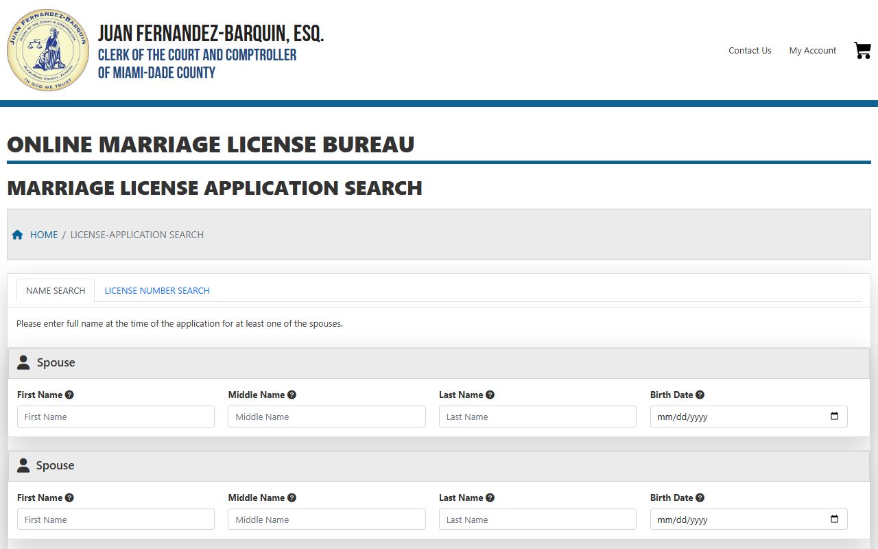 Miami-Dade County marriage license search