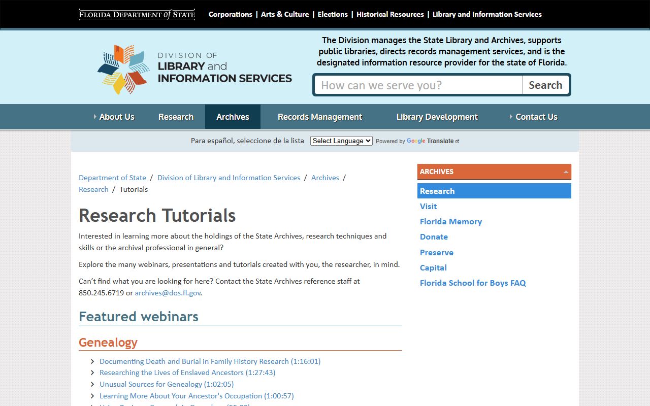 Florida research tutorials for genealogy