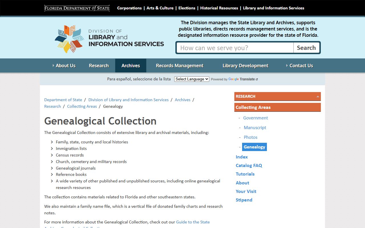 Florida State Archives genealogy collection